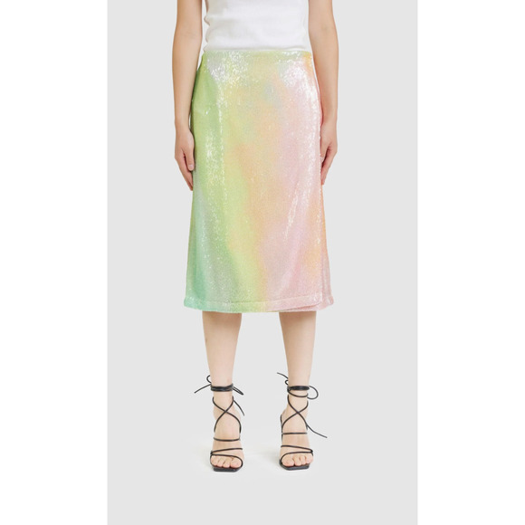 NEW~ Stine Goya Rainbow Arwen Fully Sequined Wrap Midi Skirt S $460 - Picture 4 of 9